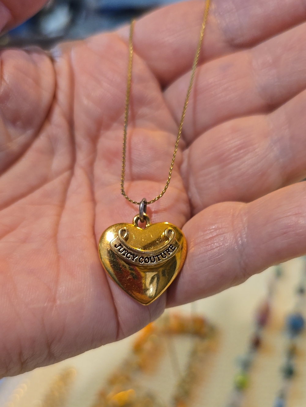 Juicy Couture Gold Tone Heart Logo Pendant Necklace